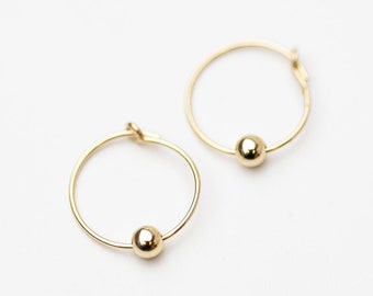 Dot Earrings | Hoop earrings with Gold bead | Simple everyday Earrings • Christmas Gift for her under 20