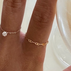 14k massief gouden blote ring /14k sierlijke ankerketting / nauwelijks ring gouden ringen / kettingringen / eenvoudige stapelbare kettingring