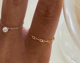 14k Solid Gold Bare Ring  /14k Dainty Anchor Chain Ring / Barely there ring  Gold rings / chain rings / Simple stackable chain ring