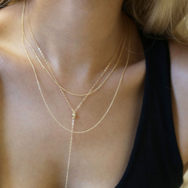 Ensemble de colliers superposés lariat et double chaîne - Ensemble de 2 colliers, cadeau de collier superposé pour elle
