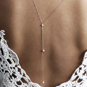 Kleine Perlen Back Halskette // Wedding Dress Brautschmuck für Low Back Brautkleid, Gold oder Sterling Silber Back Necklace Bild 2
