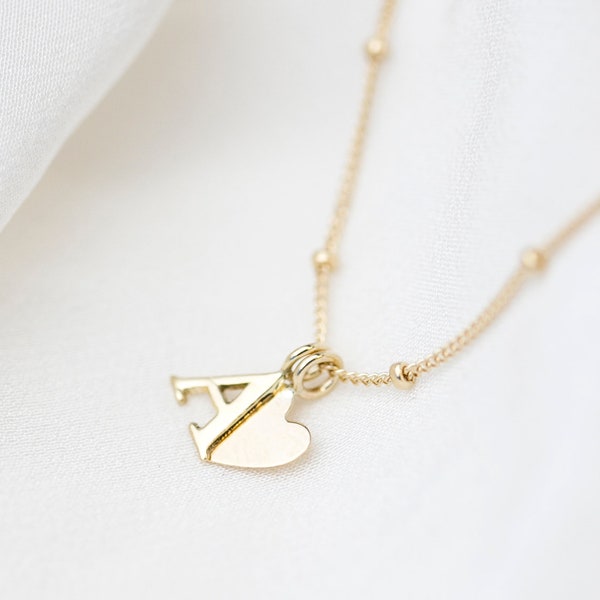 14K Solid gold Alphabet Initial Necklace with beaded Satellite chain / Gold Initial necklace 14k solid god Letter necklace with Beaded chain