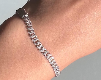 14K Gold Mini Diamond Cuban Link Bracelet | 0.9ctw Natural Diamond Bracelet | Solid Gold Everyday Luxury Chain | Gift for Her