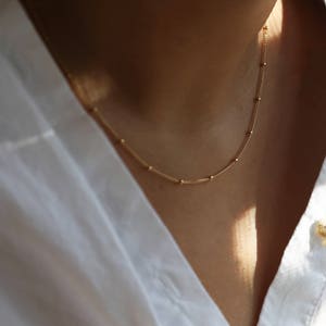 14K Gold Dainty Beaded chain Necklace // Minimalist simple necklace // Jewelry gift for her // 14K Solid by E&E PROJECT