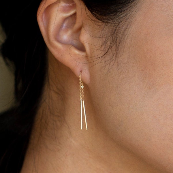 Mini Thread Earring // 14K Gold Threader earrings // Gift for her
