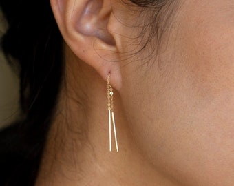 Mini Thread Earring // 14K Gold Threader earrings // Gift for her