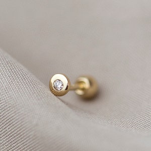 14k Gold Diamond Bezel stud earrings with ball screw backing Valentine's day gift