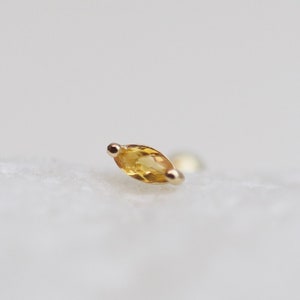 14k Solid gold Marquise birthstone earring with ball screw backing | Genuine Natural Stone:  November Birthstone Citrine