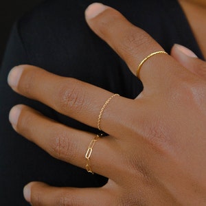 14k Dainty Chain Ring / Super Dainty Link Chain Ring / Barely there ring  Gold rings / chain rings / Simple stackable chain ring
