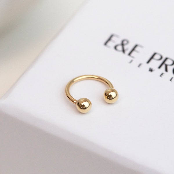 14K Gold Plain Horseshoe Barbell with ball screw backing | Tragus Helix Cartilage 14k Solid Gold Body Jewelry | 18,20G Minimalist Earring
