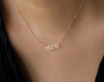 14k solid gold MAMA necklace // Gift for mom