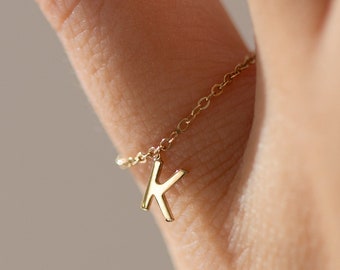 14k Dainty Chain Initial Ring / Super Dainty Link Chain Ring / Custom Letter Rings Chain Rings /Simple stackable ring / Valentine's day gift