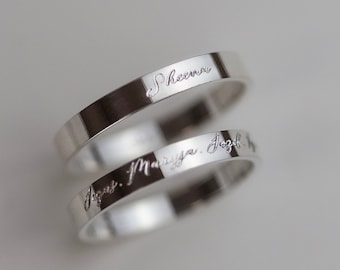 Anel personalizado com mensagem gravada | Aliança de casamento com mensagem secreta em prata de lei