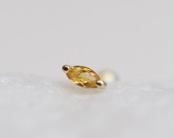 14k Solid gold Marquise birthstone earring with ball screw backing | Genuine Natural Stone:  November Birthstone Citrine