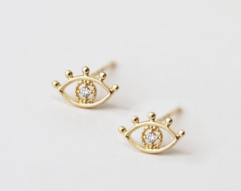 14K Gold Evil Eye Stud Earrings