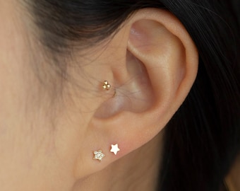 Ear Stud for Cartilage with flat back |  18G Tiny Minimalist Stud Earring Tragus Helix Cartilage Conch 14k Solid Gold Body Jewellery