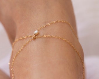 Gold Anklet with Mini Pearl / Dainty Anklet for Women