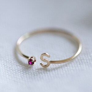 Personalized 14k Gold Initial Ring with Birthstone // Birthstone Ring // Gold Initial Ring // Letter Monogram Ring • Valentine&#39;s Day Gift