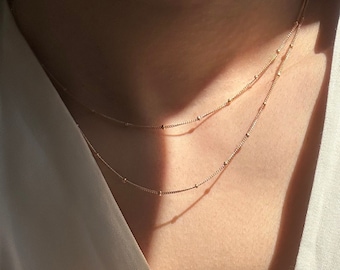 Beaded double chain layered necklace // simple delicate wrap Chain Necklace in gold filled or sterling silver  • Mother's day gift for Her
