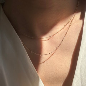 Beaded double chain layered necklace // simple delicate wrap Chain Necklace in gold filled or sterling silver  • Mother&#39;s Day Gift