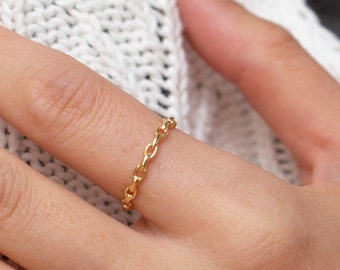 14k Gold Massiv Oval Gliederring |  Schlichter stapelbarer Link-Ring | Ring 925 Silber | 14k minimalistischer Ring