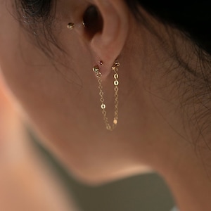 Gold Chain Stud Earrings -// Tiny ball studs with chain earrings // Sterling Silver or 14K Gold filled chain earring   EE015
