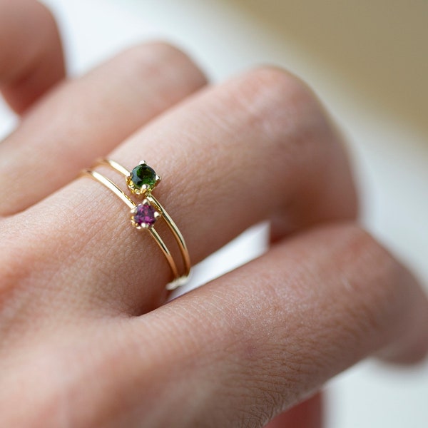 Birthstone Ring Mom Gift • Dainty Birthstone Ring • Gemstone Ring in 14k gold • 14k Solitaire  Birthstone Stacking Ring • Personalized Gift