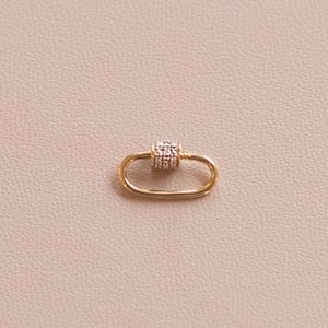 Real 14k Gold and Diamond Carabiner Screw Clasp / 14k Gold Charm Holder / Paperclip Charm Connector