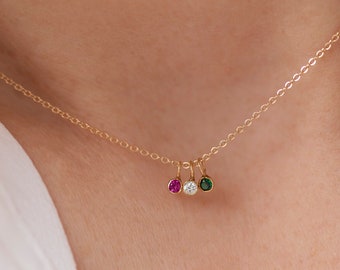 14k Gold Mini Birthstone necklace / Mini Gemstone Necklace / Family Necklace / Custom gift for her