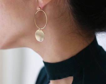 Statement Earrings // Gold two circles hoop dangle drop earrings // earrings for women