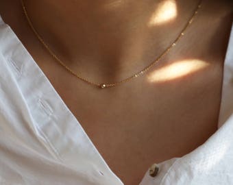 14K Gold Tiny bead choker necklace / Minimalist simple ball necklace / Mother’s Day gifts Jewelry gift for her // 14K Solid by E&E PROJECT