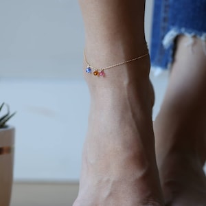 Personalized Birthstone Anklet, Crystal Birthstone Anklet, August Birthstone Peridot , Mother&#39;s Anklet / Dainty Anklets for her