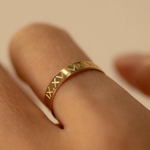 Personalized Name Band Ring /gold filled 3.5 Name Ring / Custom Roman numeral date Stacking Rings