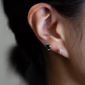 Pear Shape Emerald Stud Earrings | 14K Solid Gold Green Emerald Studs | Emerald Earrings | 14k Solid Gold Studs