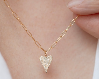 Diamond Heart Necklace on a Paper Clip Chain Valentine's day gift