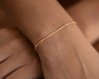 Thin Gold Bracelet, Box Chain Bracelet | Dainty Thin Gold Chain Bracelet 14kt Gold Filled, sterling silver delicate bracelet