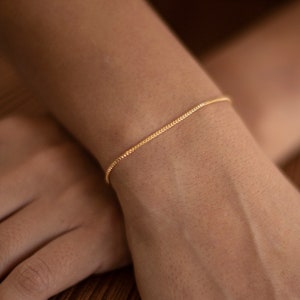 Thin Gold Bracelet, Box Chain Bracelet | Dainty Thin Gold Chain Bracelet 14kt Gold Filled, sterling silver delicate bracelet