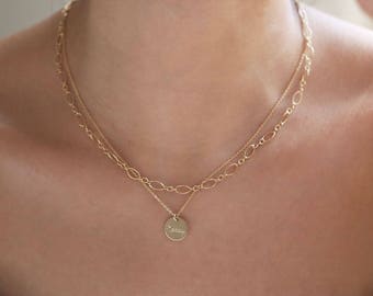 Dainty Chain Necklaces // round long and short halo chain necklace // Personalized Layered necklaces  // Chain choker jewelry