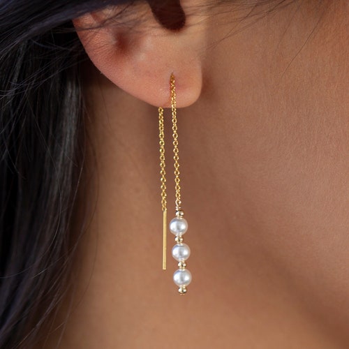 Pearl Dangle Threader Earring and Studs // Bridal Earrings // Etsy