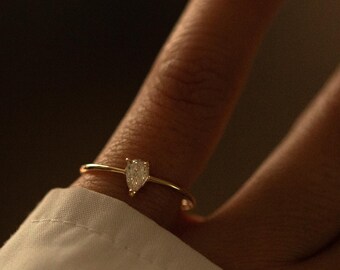 14K Gold Pear Lab Diamond Ring | Dainty 0.25ct VS D-F color | Minimalist engagement promise pinky ring
