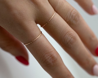 Dainty Stacking Rings in 14K Solid Gold // Gold Sparkle diamond cut stacking Rings // Simple Rose Gold Rings in 14K Gold