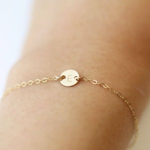 Customized Mini initial // Tiny gold coin disc bracelet , initial bracelet // personalized bracelet // Stocking Stuffer