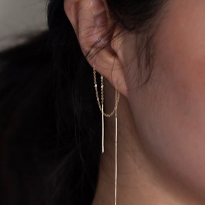 14k gold Extra Long Thread Earring // 14K Gold Threader earrings // Extra Long Gold Threader Earring