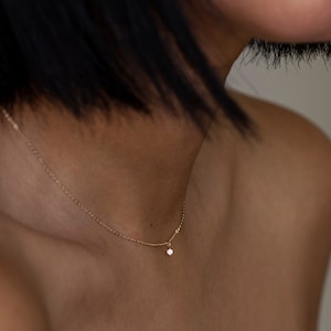Baby Diamond Solitaire Necklace | Mini Diamond Solitaire Necklace Dainty Diamond pendant necklace  Valentine's Day Gift