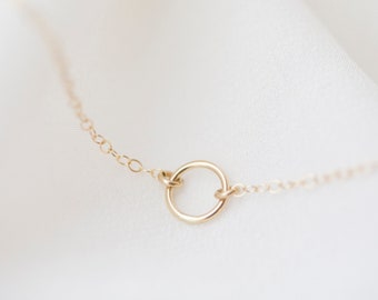 14K Gold Circle Necklace // 14K Halo Ring necklace in 14K solid gold Jewelry gift for her // 14K Solid by E&E PROJECT