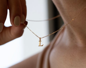 14k Solid gold Letter Necklace • Alphabet Initial Necklace • Dainty Initial Necklace • Delicate Everyday Jewelry • Mom Gift