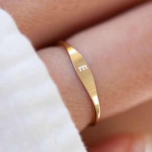 Tiny Signet Ring / Personalized Signet Ring / Gold filled Stacking Ring / Dainty Initial Ring / Mother&#39;s Day Gift