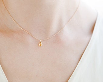 14k Gold Gemstone Quartz Necklace // Minimalist birthstone necklace for her