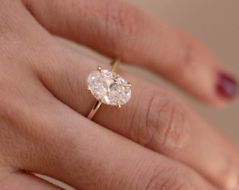 Oval Lab Grown Diamond Solitaire Ring | VS1 D-E Color Oval Engagement Ring | Minimalist 14K 18K Gold Ring | 1ct 2ct 3ct Diamond Ring