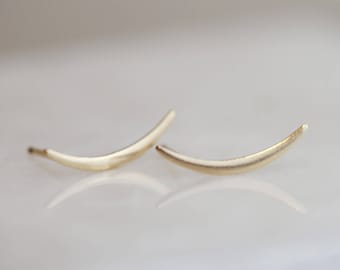 14k Solid Gold Crescent Moon Climbers • Moon Earrings • Simple gold Studs //  crescent moon Stud Earrings // 14k Solid by E&E Project